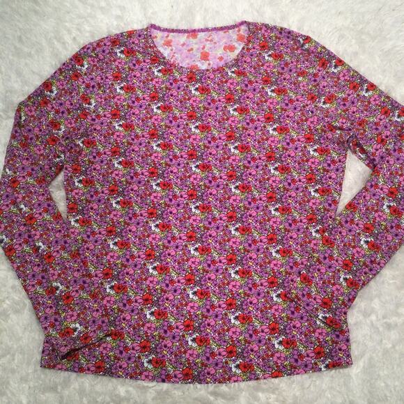 Land's End Floral Long Sleeve Rash Guard Sun Protection Swim Shirt M 10-12 - Picture 1 of 3